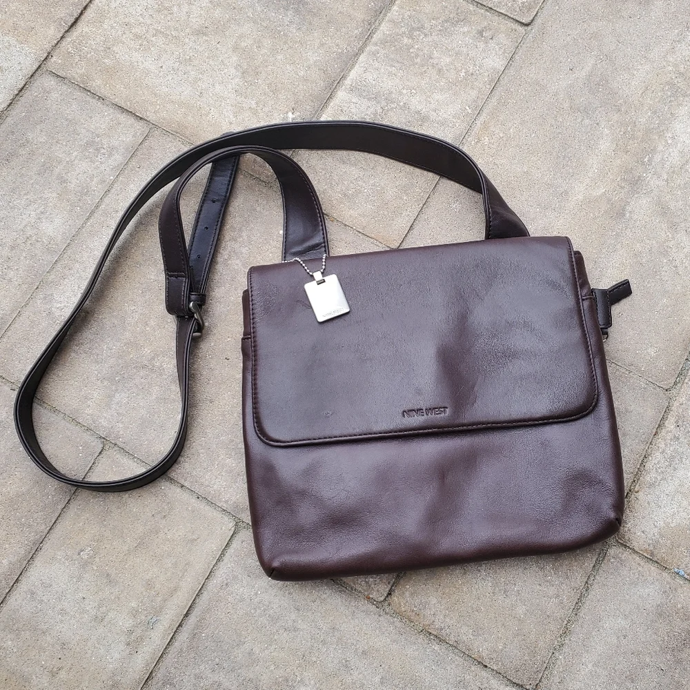 Nine West Brown‎ Leather Shoulder Bag Crossbody Y2K Business Casual Collegiate
